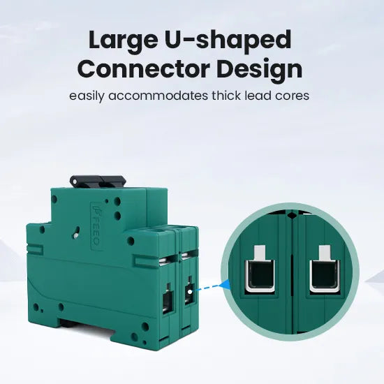 Large U-shapedConnector Design easily accommodates thick lead cores mcb